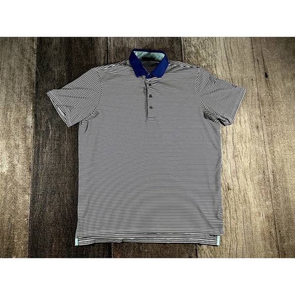 Greyson Other - Greyson Short Sleeve White Navy Striped Golf Performance Polo Shirt Size XL